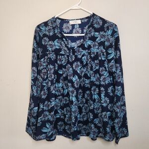 Women's Cp Blue Floral Print Top Sz Large